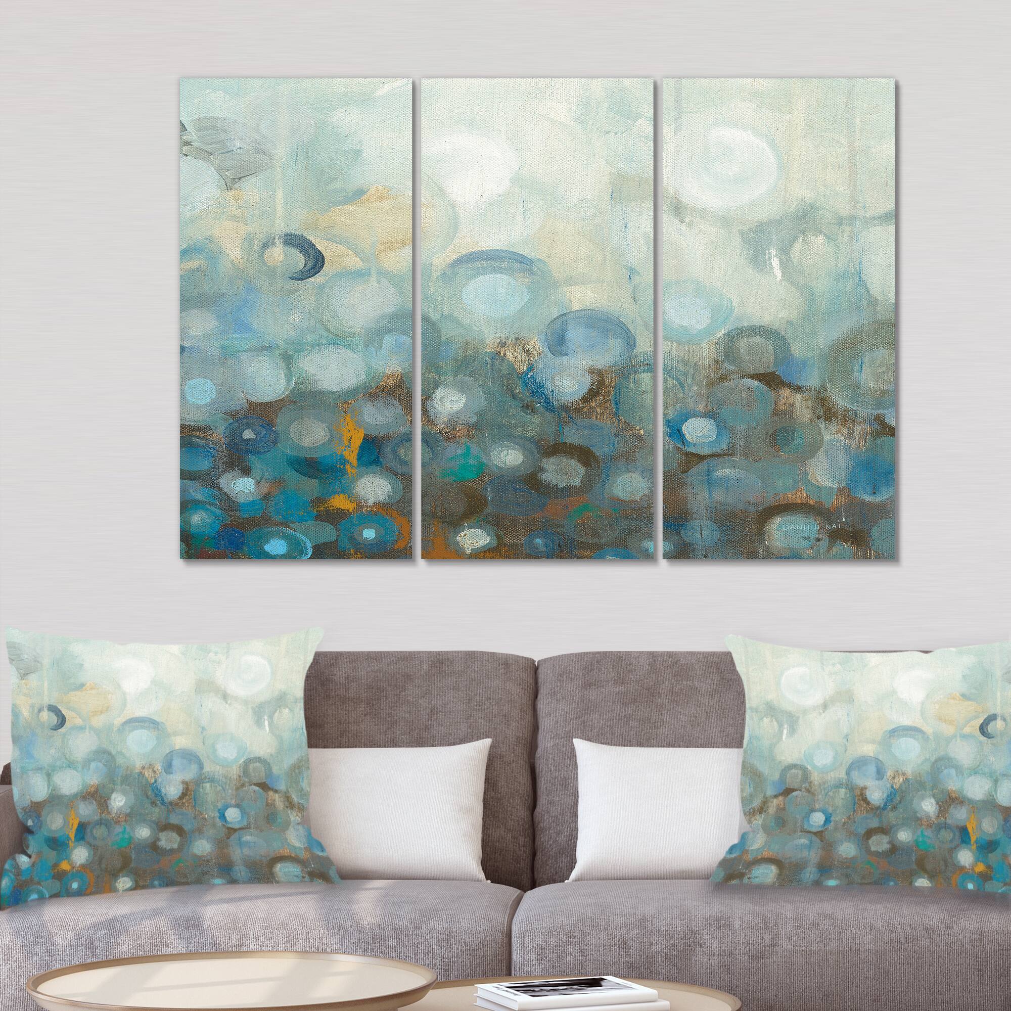 Designart - Blue and Bronze Dots on Glass II